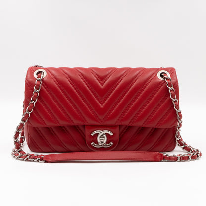 Like A Chevron Classic Single Flap Bag Red Leather