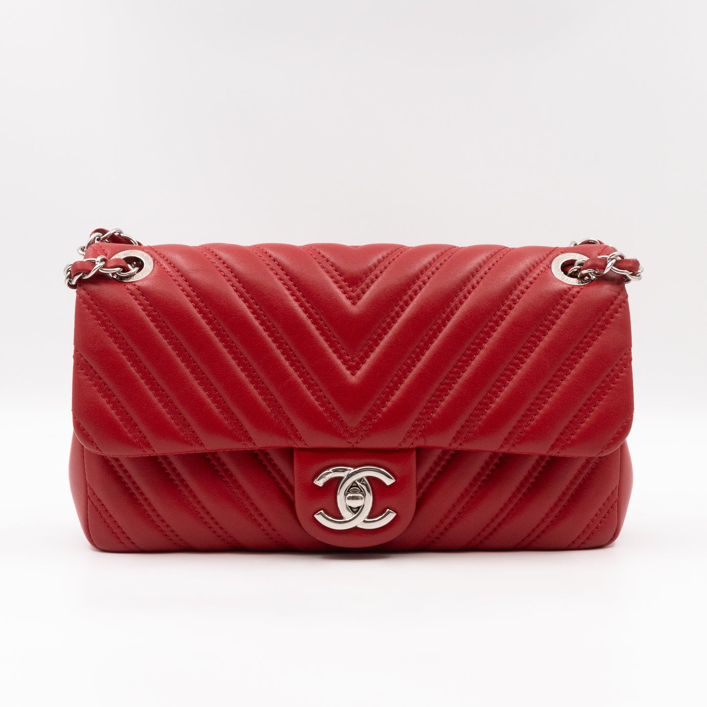 Like A Chevron Classic Single Flap Bag Red Leather