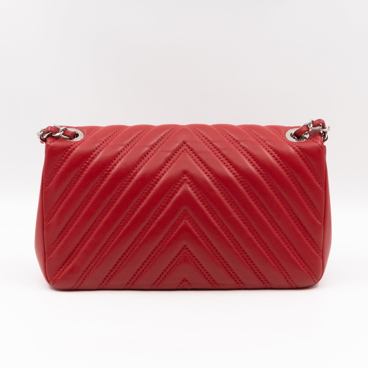 Like A Chevron Classic Single Flap Bag Red Leather