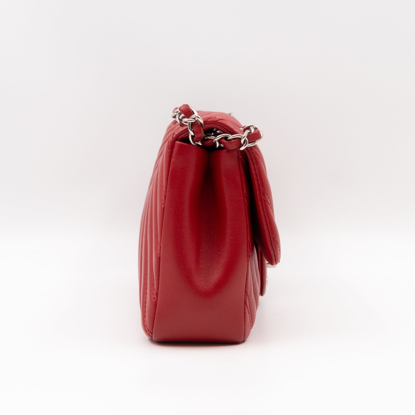 Like A Chevron Classic Single Flap Bag Red Leather