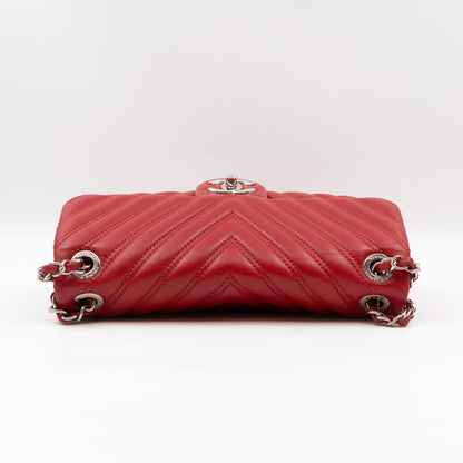 Like A Chevron Classic Single Flap Bag Red Leather