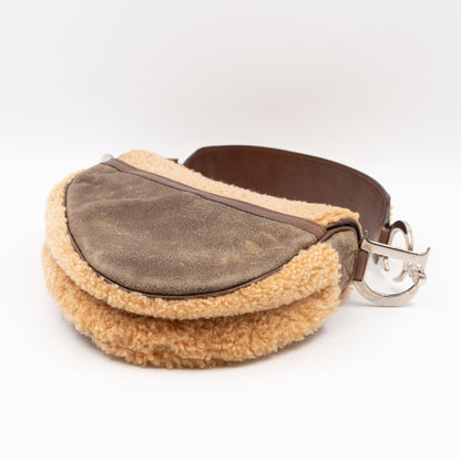 Saddle Bag Beige Shearling Brown Leather