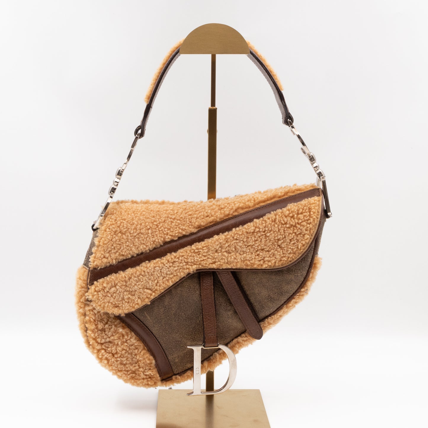 Saddle Bag Beige Shearling Brown Leather