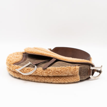 Saddle Bag Beige Shearling Brown Leather