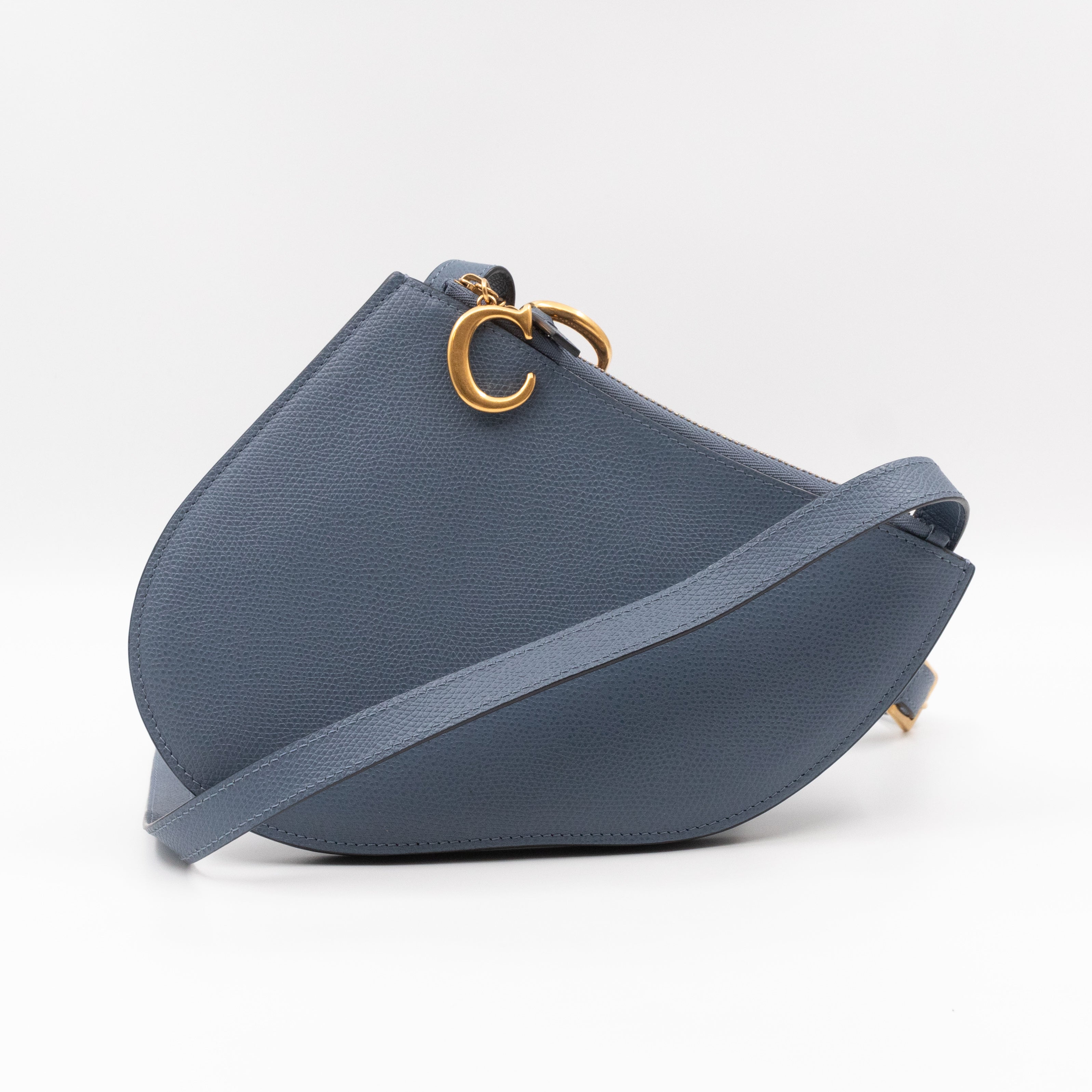 Saddle Triple Zip Crossbody Bag Blue Leather