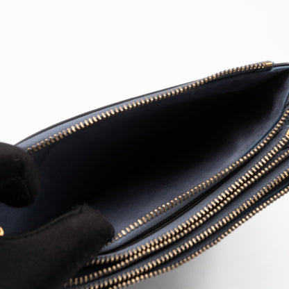 Saddle Triple Zip Crossbody Bag Blue Leather