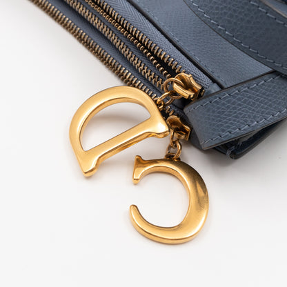 Saddle Triple Zip Crossbody Bag Blue Leather