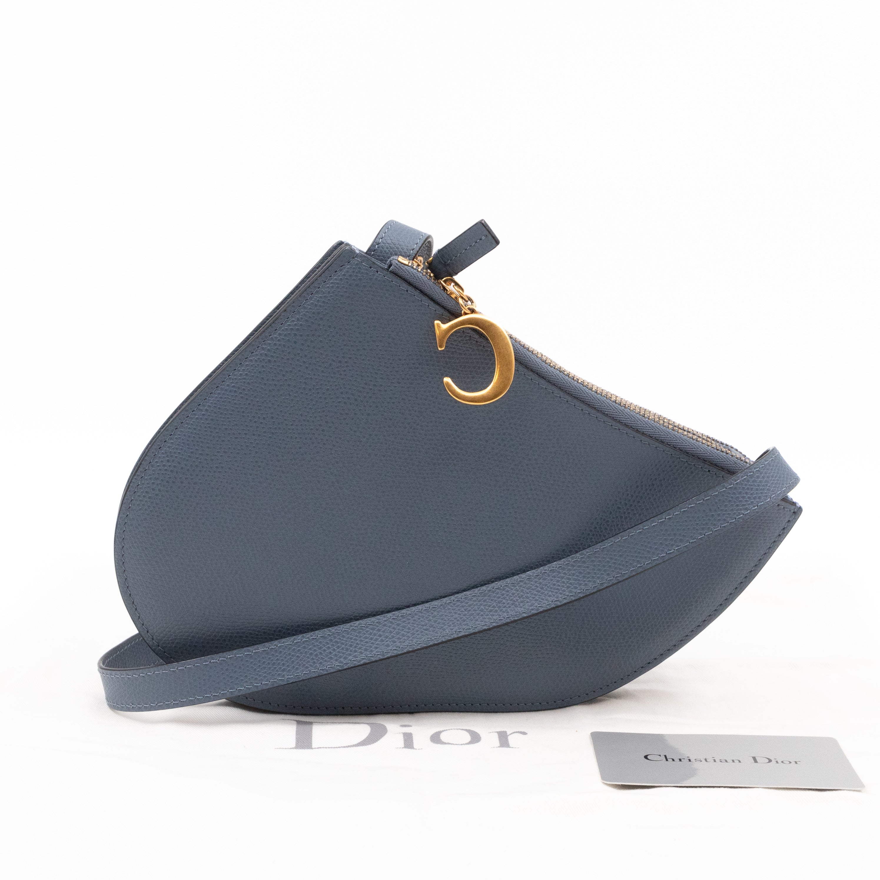 Saddle Triple Zip Crossbody Bag Blue Leather