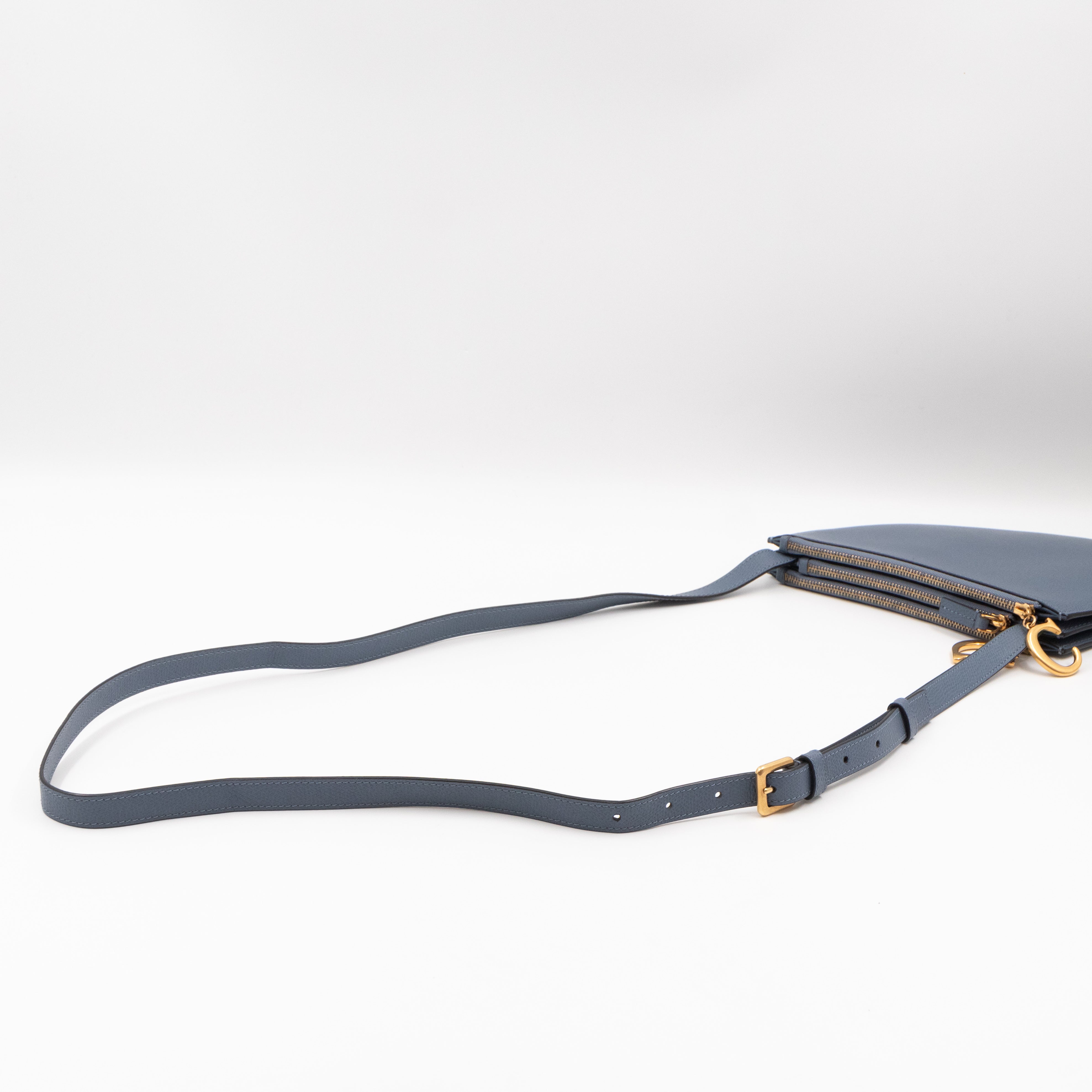 Saddle Triple Zip Crossbody Bag Blue Leather