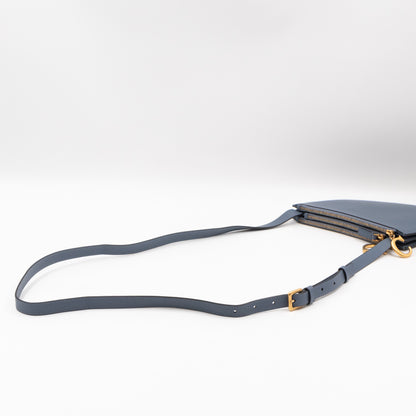 Saddle Triple Zip Crossbody Bag Blue Leather