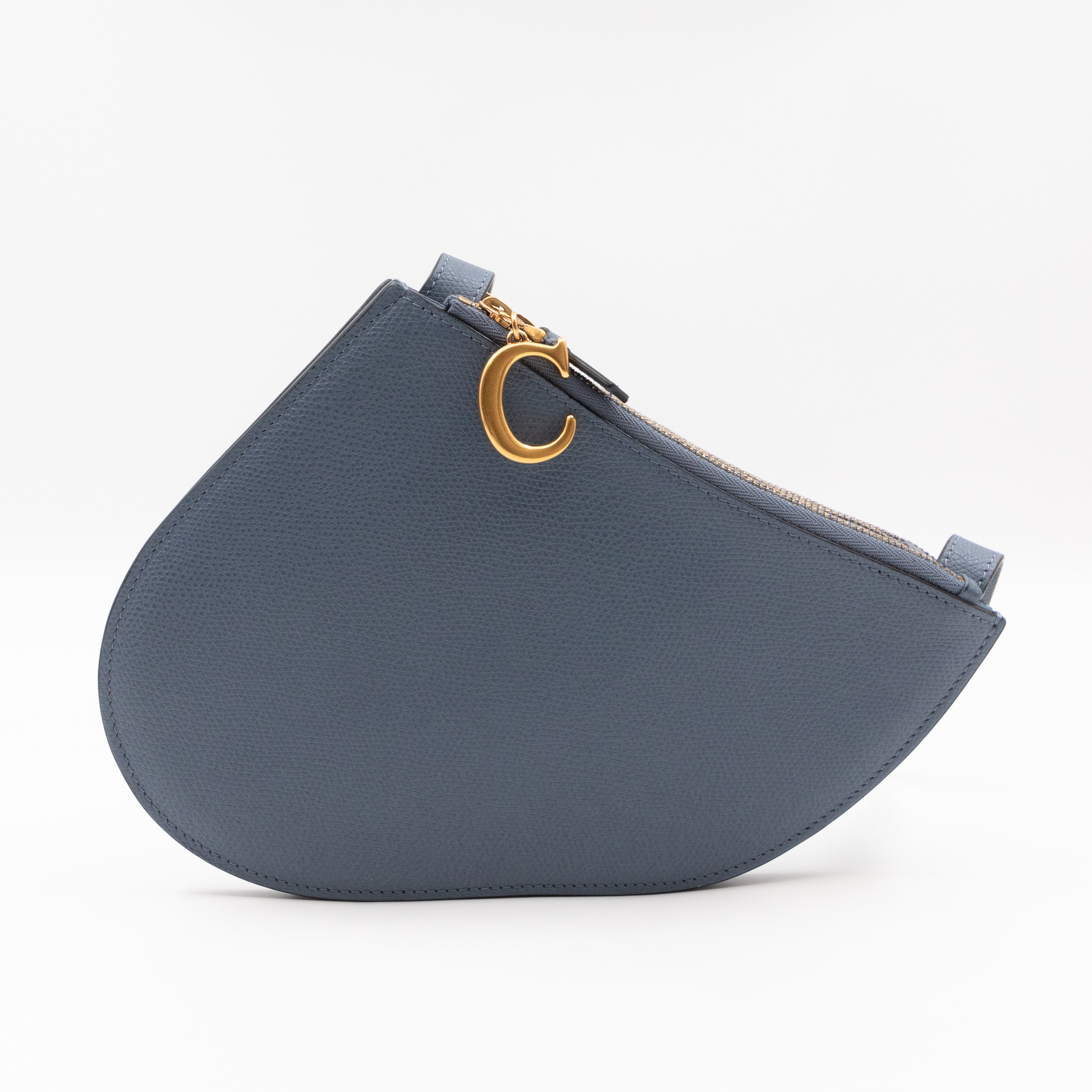 Saddle Triple Zip Crossbody Bag Blue Leather