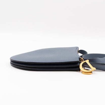 Saddle Triple Zip Crossbody Bag Blue Leather