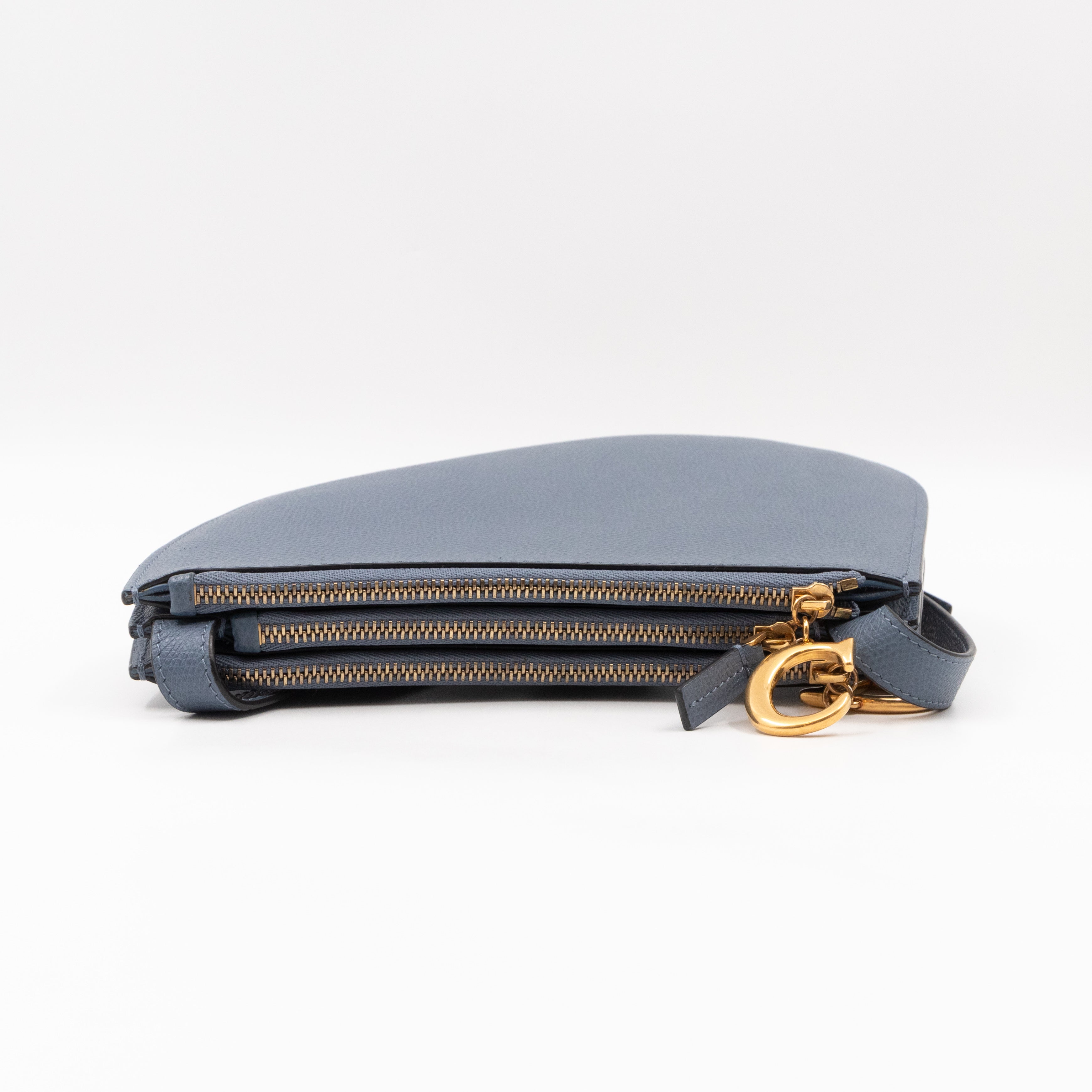 Saddle Triple Zip Crossbody Bag Blue Leather