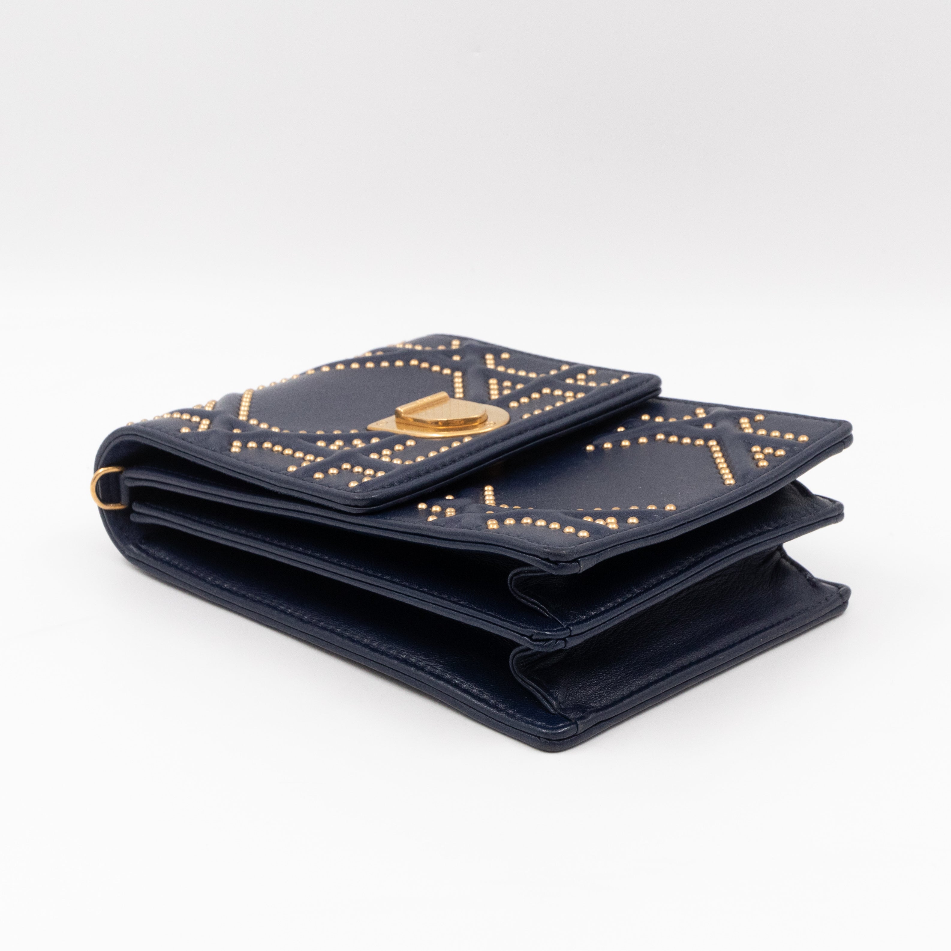 Vertical Diorama Studded Navy Blue Leather