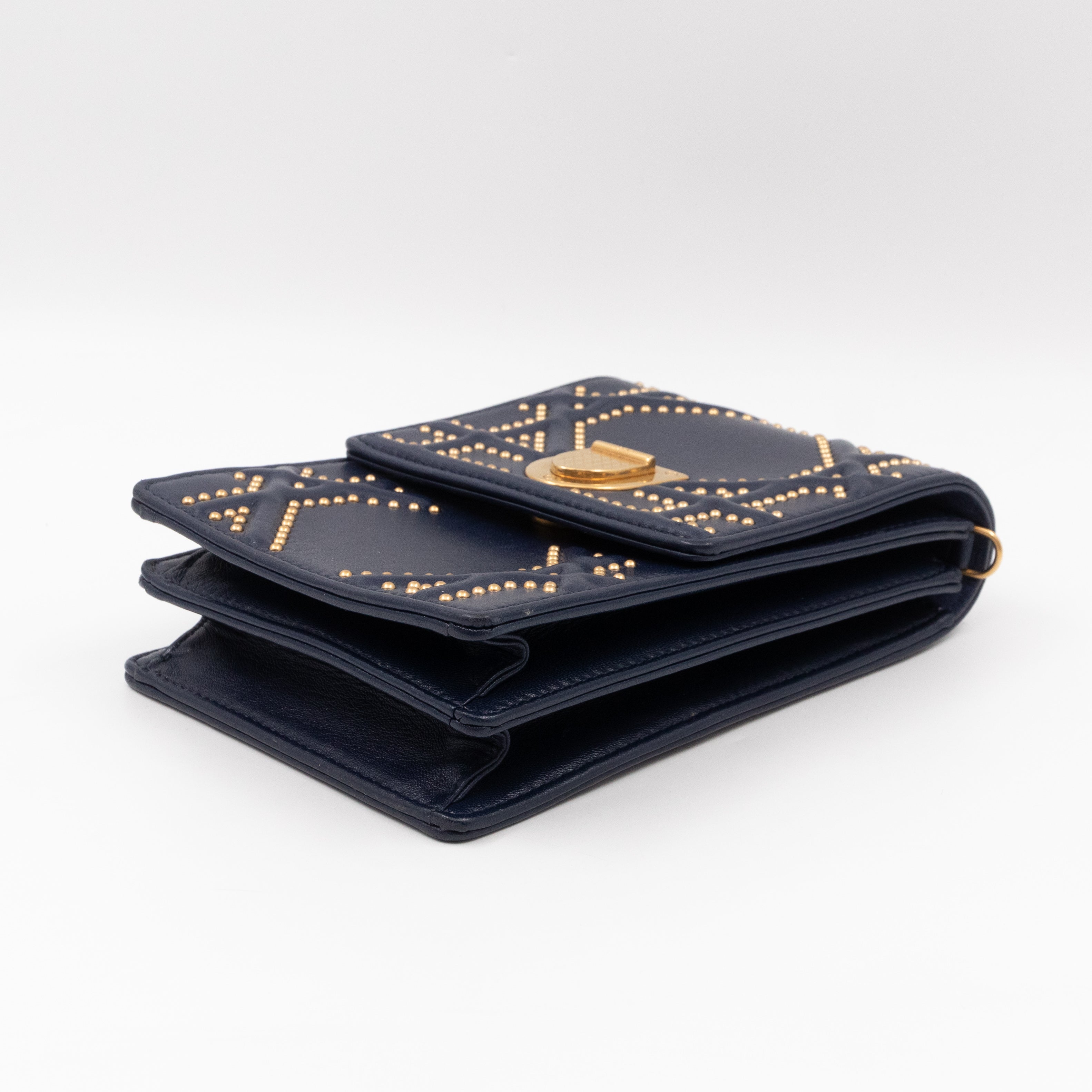 Vertical Diorama Studded Navy Blue Leather