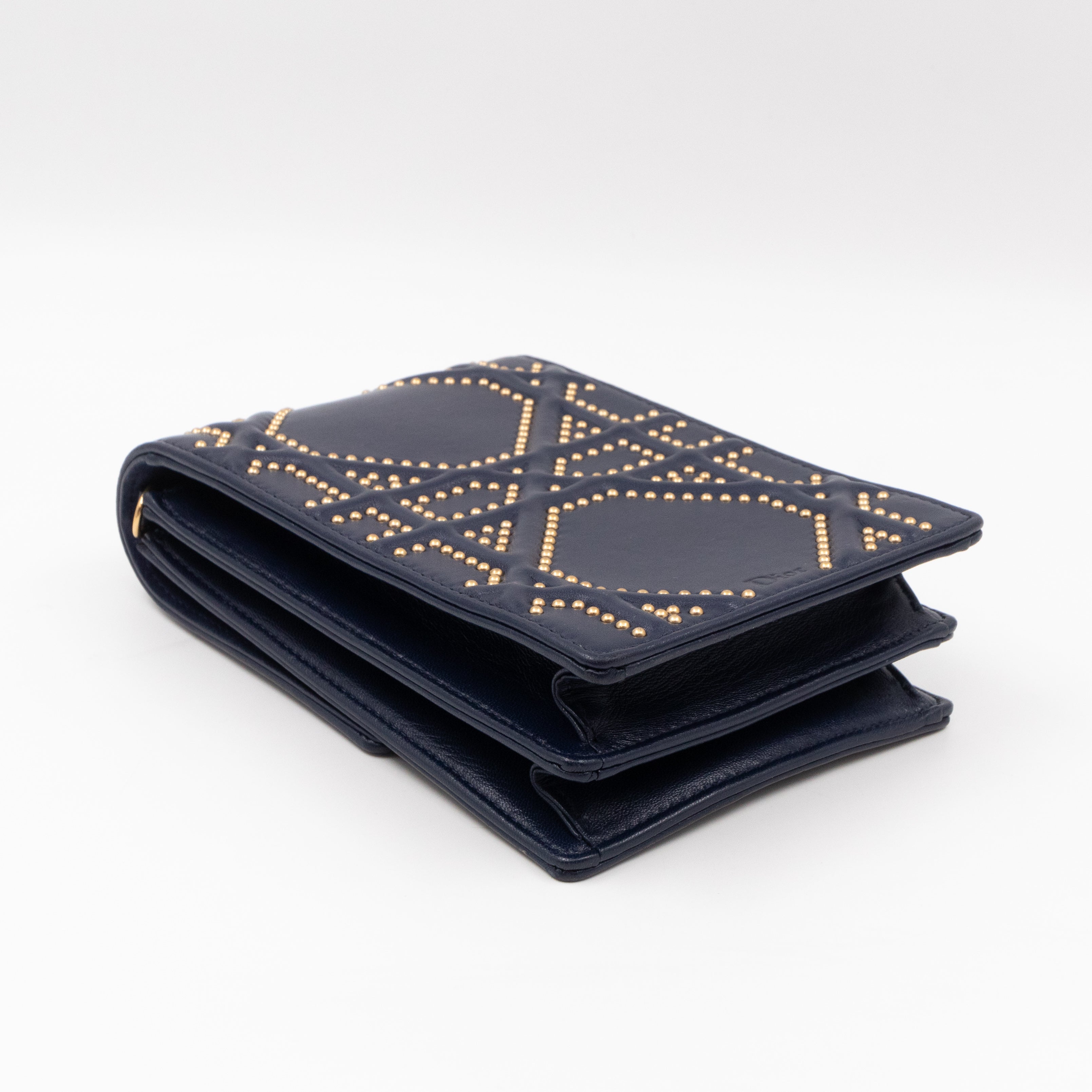 Vertical Diorama Studded Navy Blue Leather