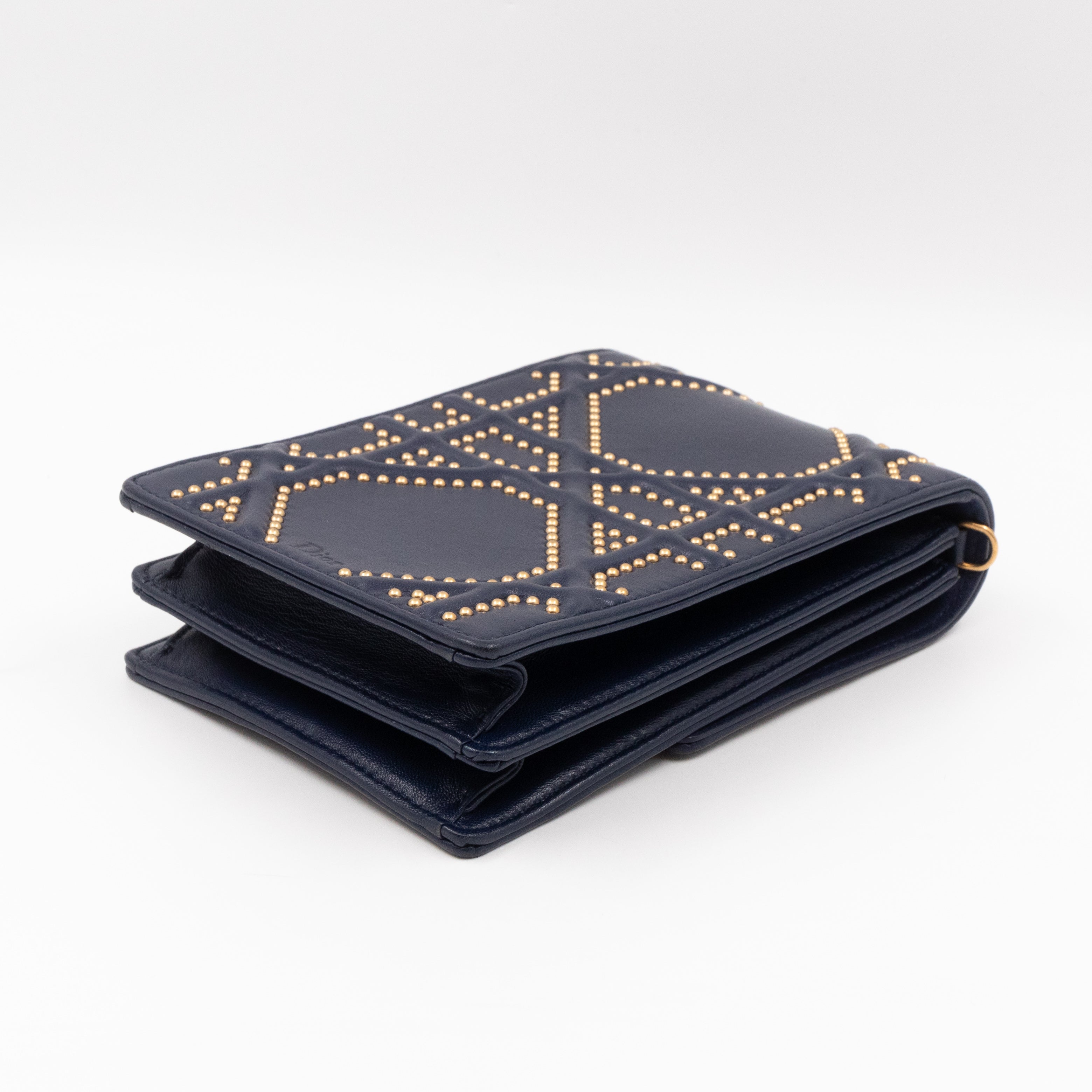 Vertical Diorama Studded Navy Blue Leather