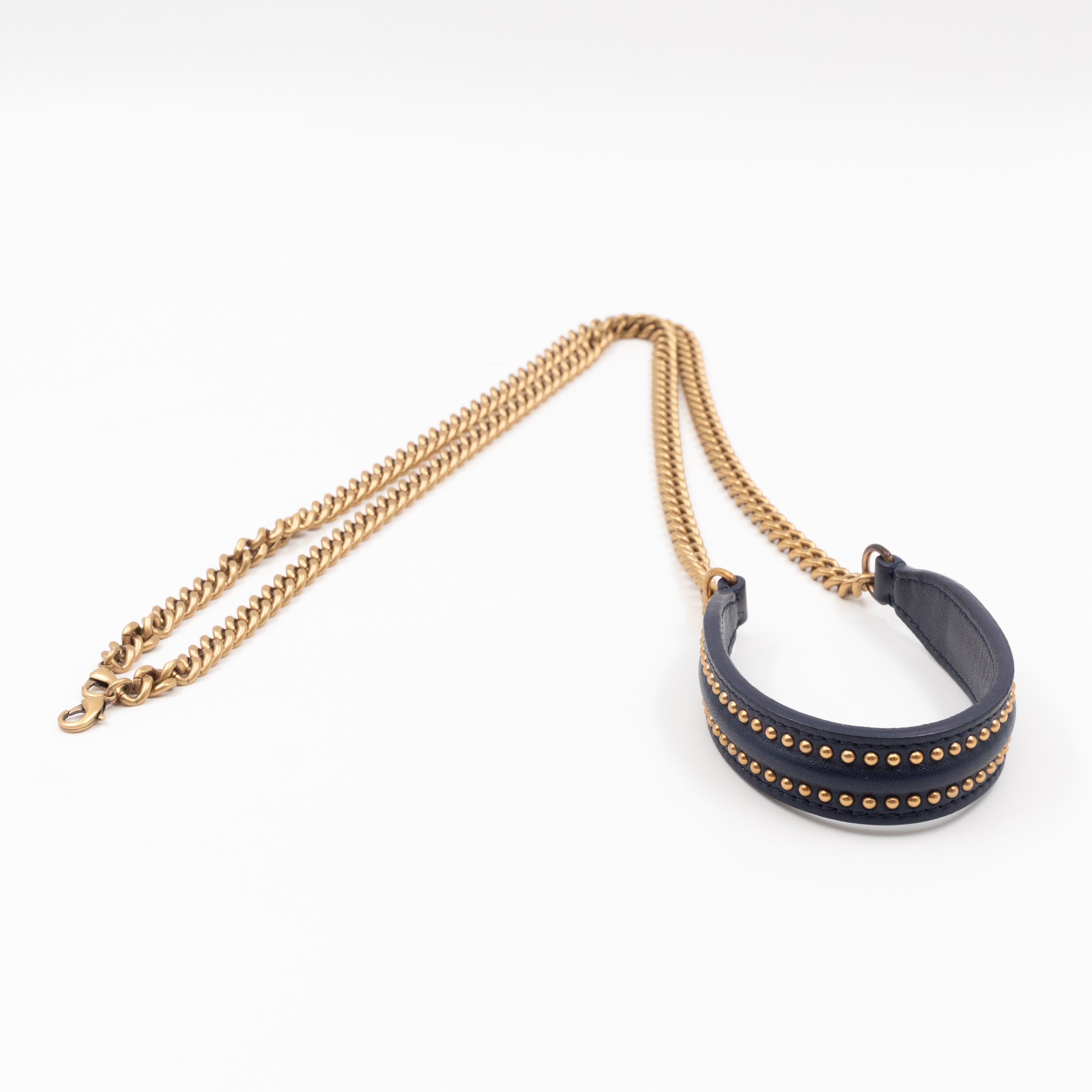 Vertical Diorama Studded Navy Blue Leather