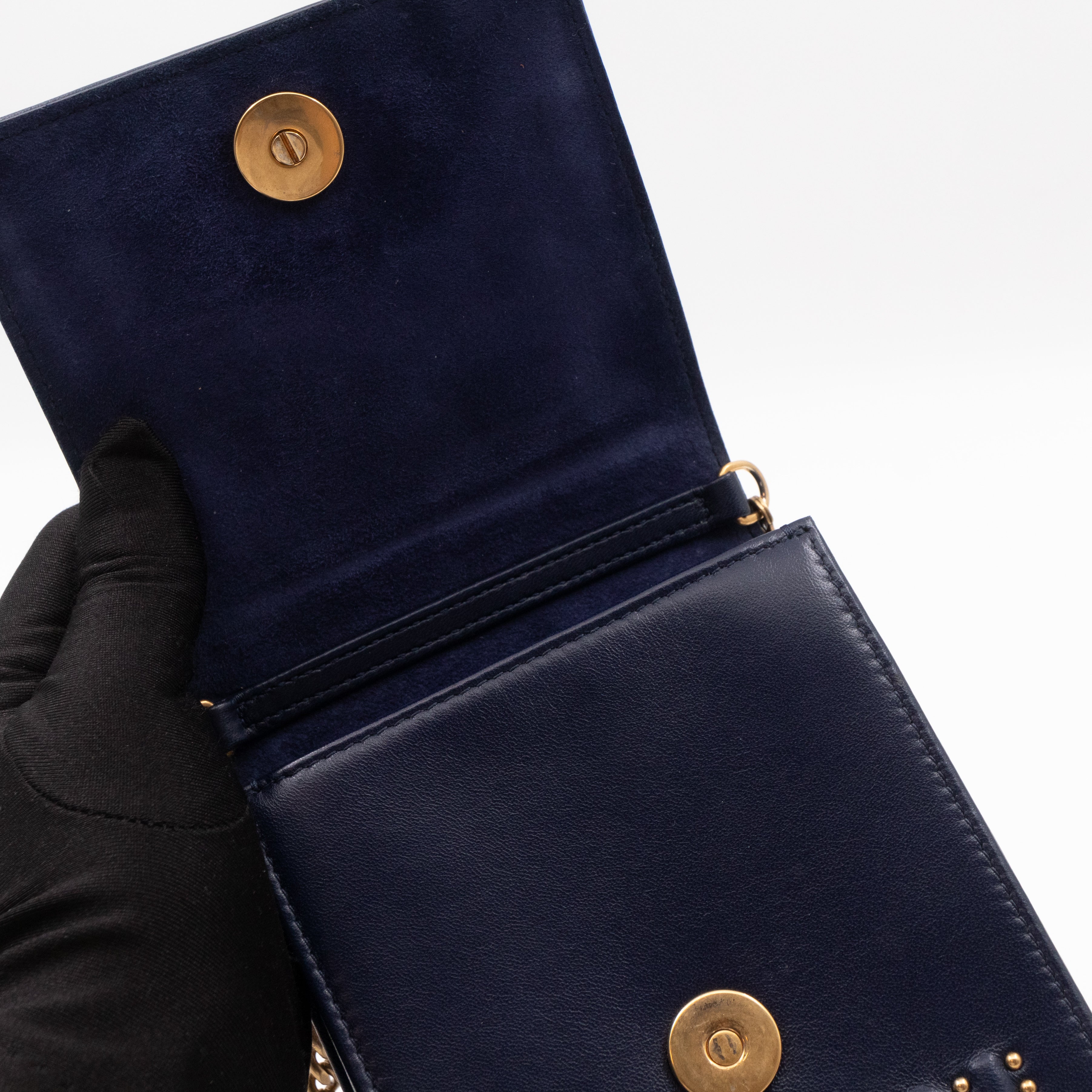 Vertical Diorama Studded Navy Blue Leather