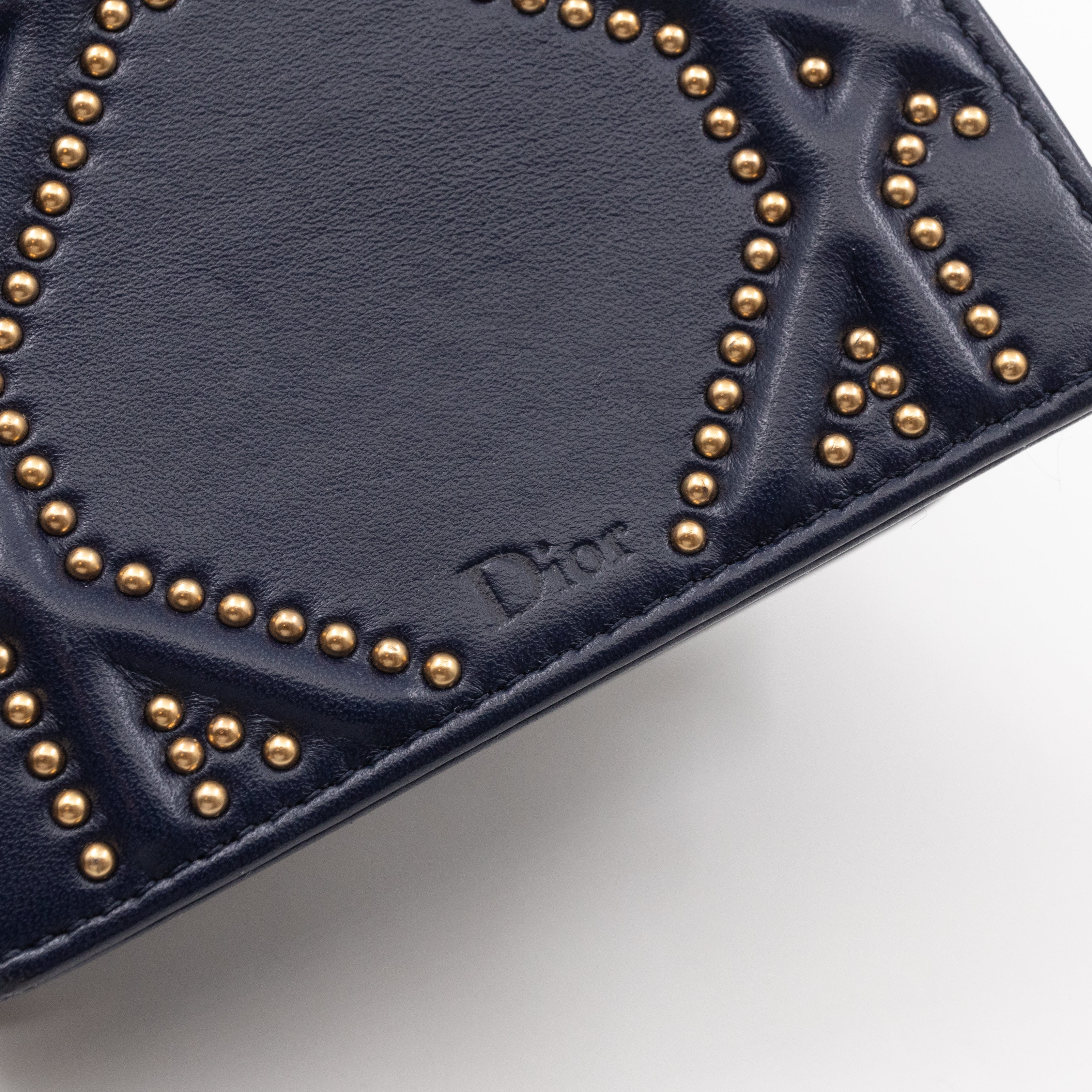 Vertical Diorama Studded Navy Blue Leather