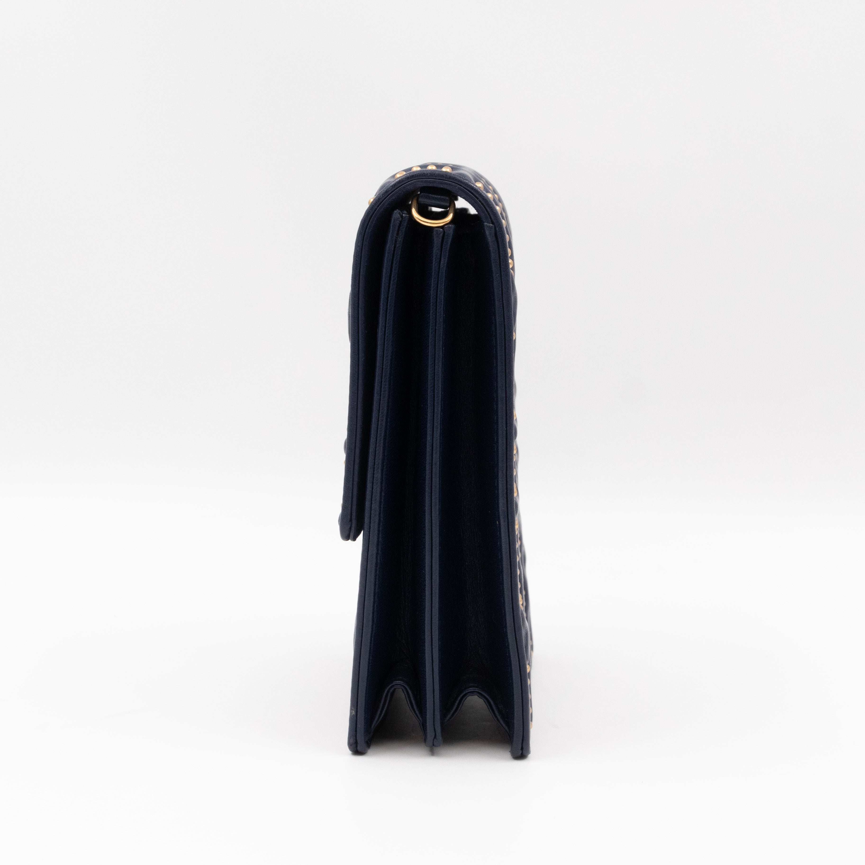 Vertical Diorama Studded Navy Blue Leather