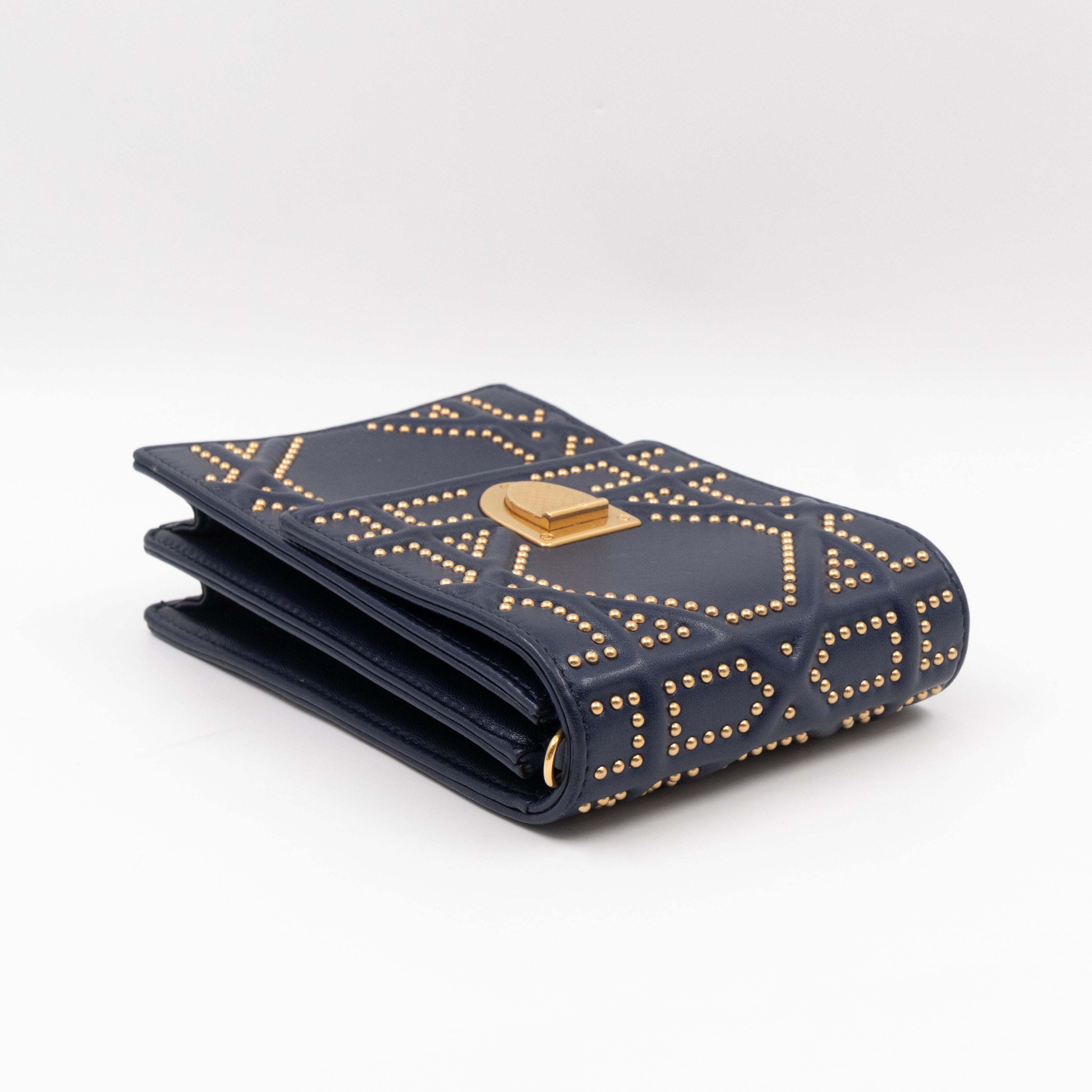 Vertical Diorama Studded Navy Blue Leather