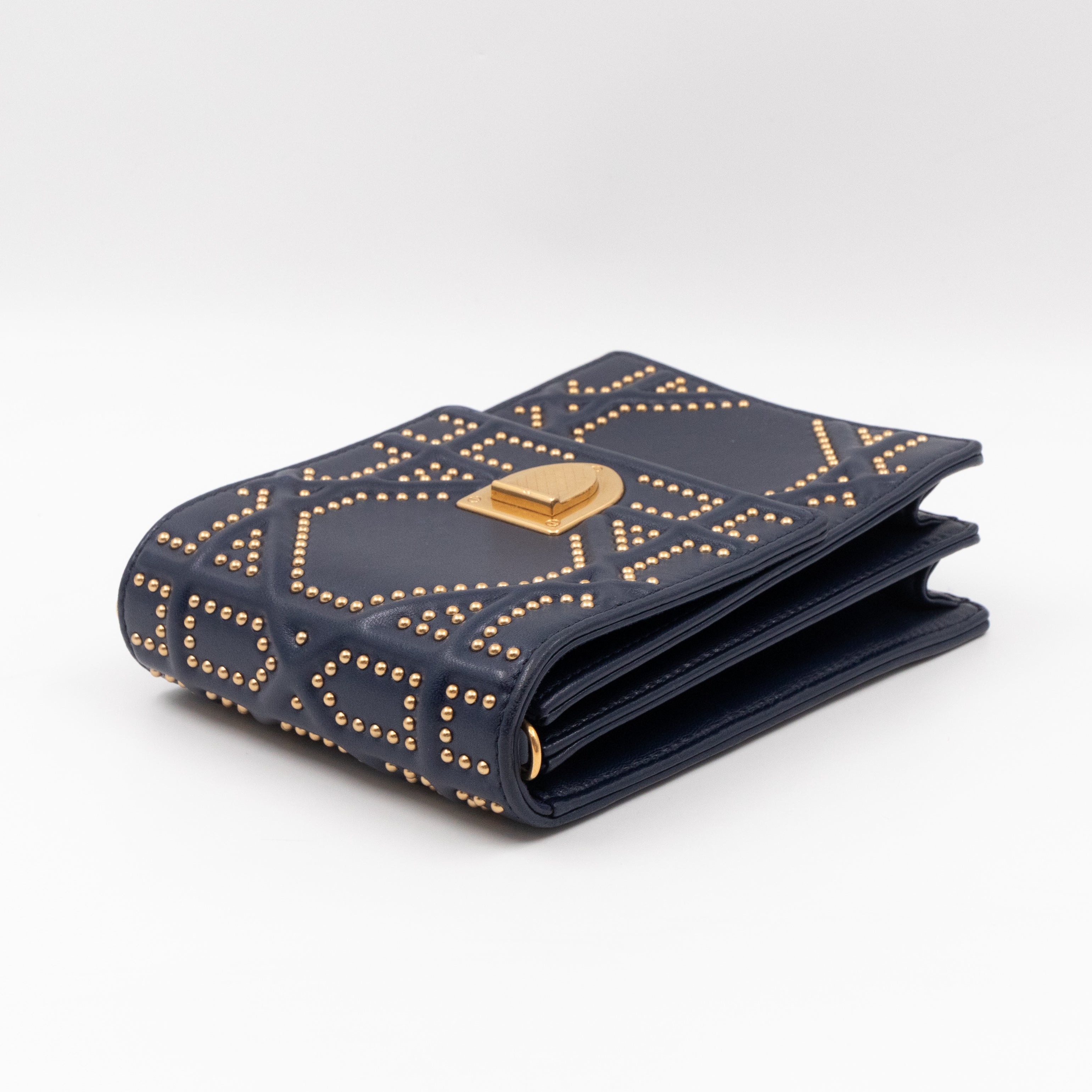 Vertical Diorama Studded Navy Blue Leather
