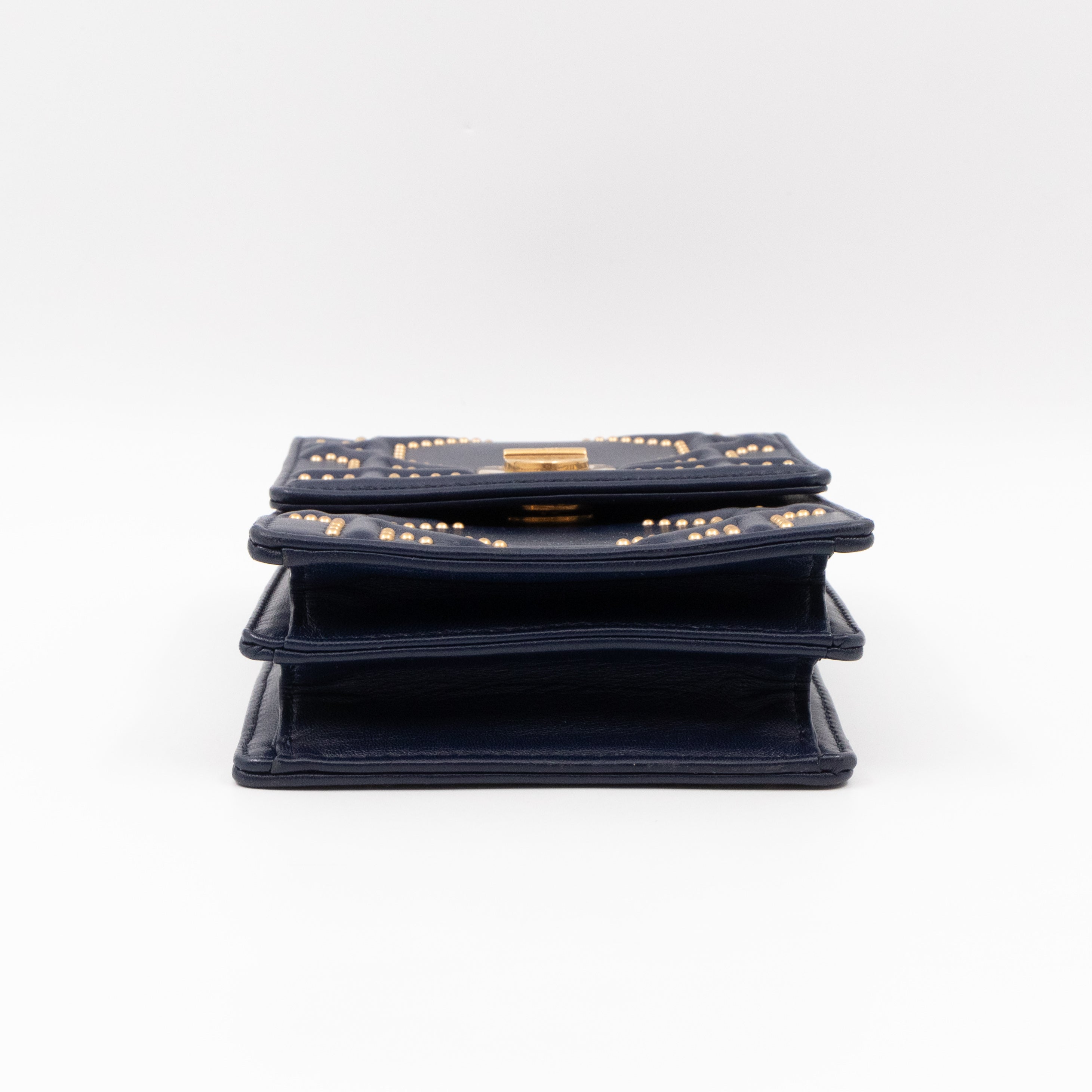 Vertical Diorama Studded Navy Blue Leather