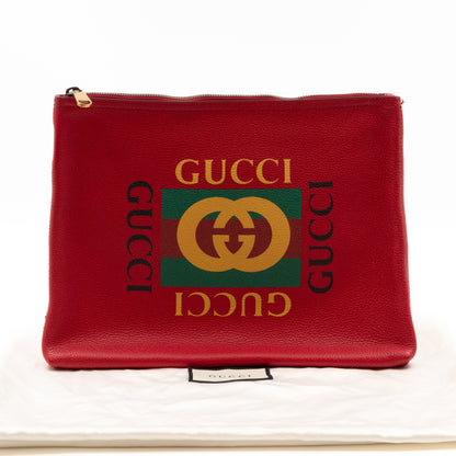 Logo Portfolio Pouch Bag Red Leather