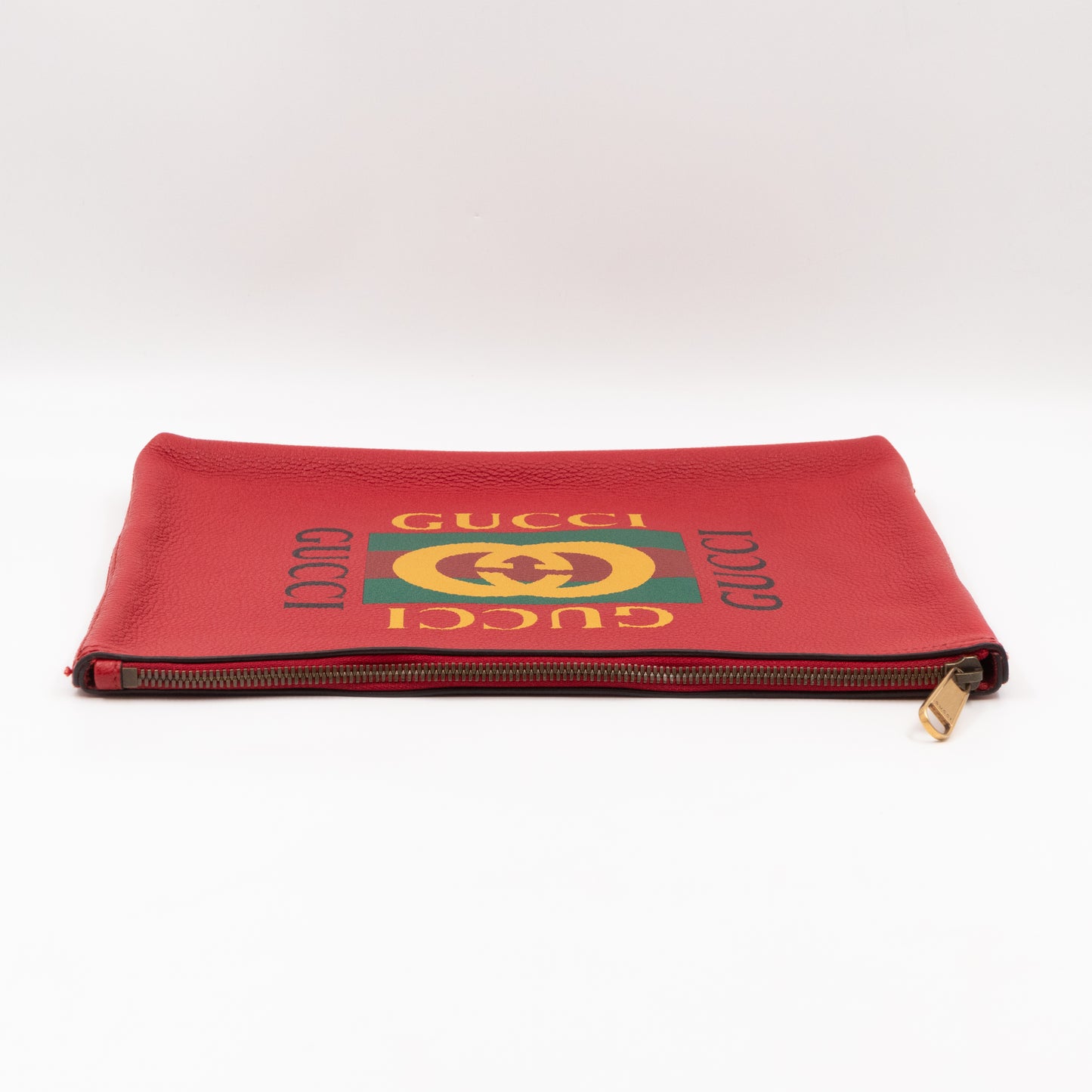 Logo Portfolio Pouch Bag Red Leather