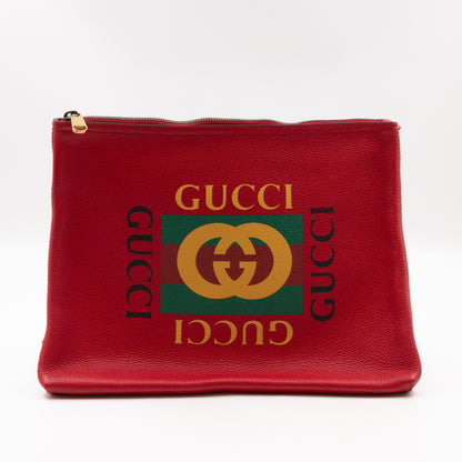 Logo Portfolio Pouch Bag Red Leather