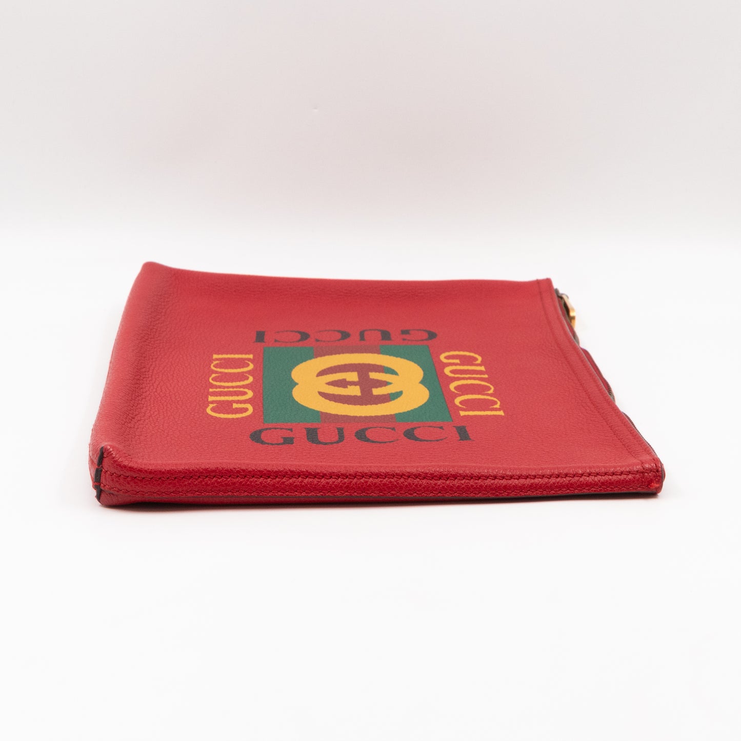 Logo Portfolio Pouch Bag Red Leather