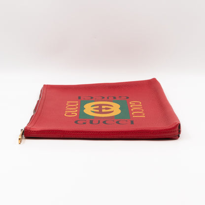 Logo Portfolio Pouch Bag Red Leather