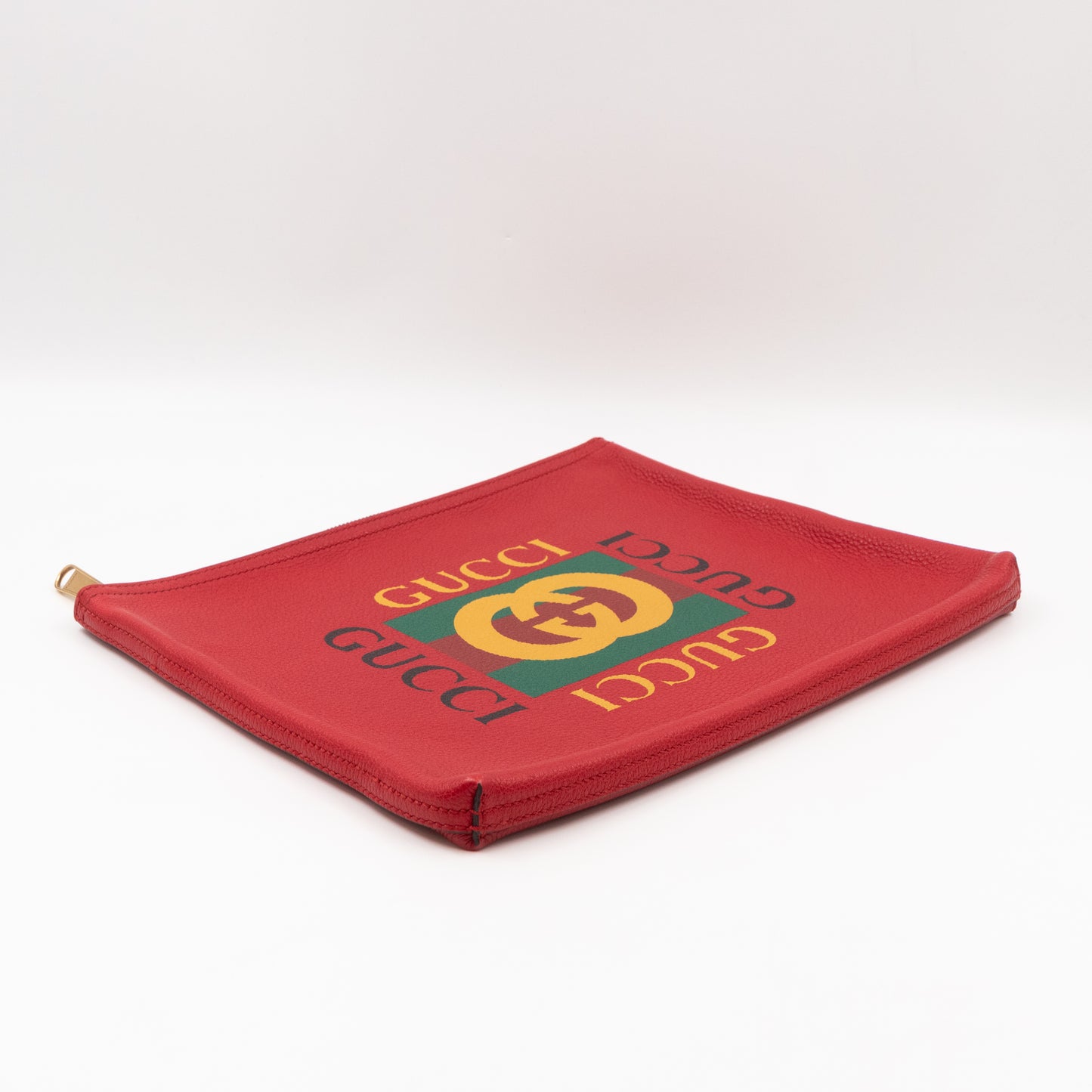 Logo Portfolio Pouch Bag Red Leather