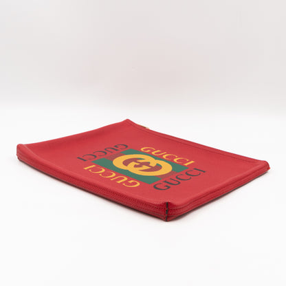 Logo Portfolio Pouch Bag Red Leather