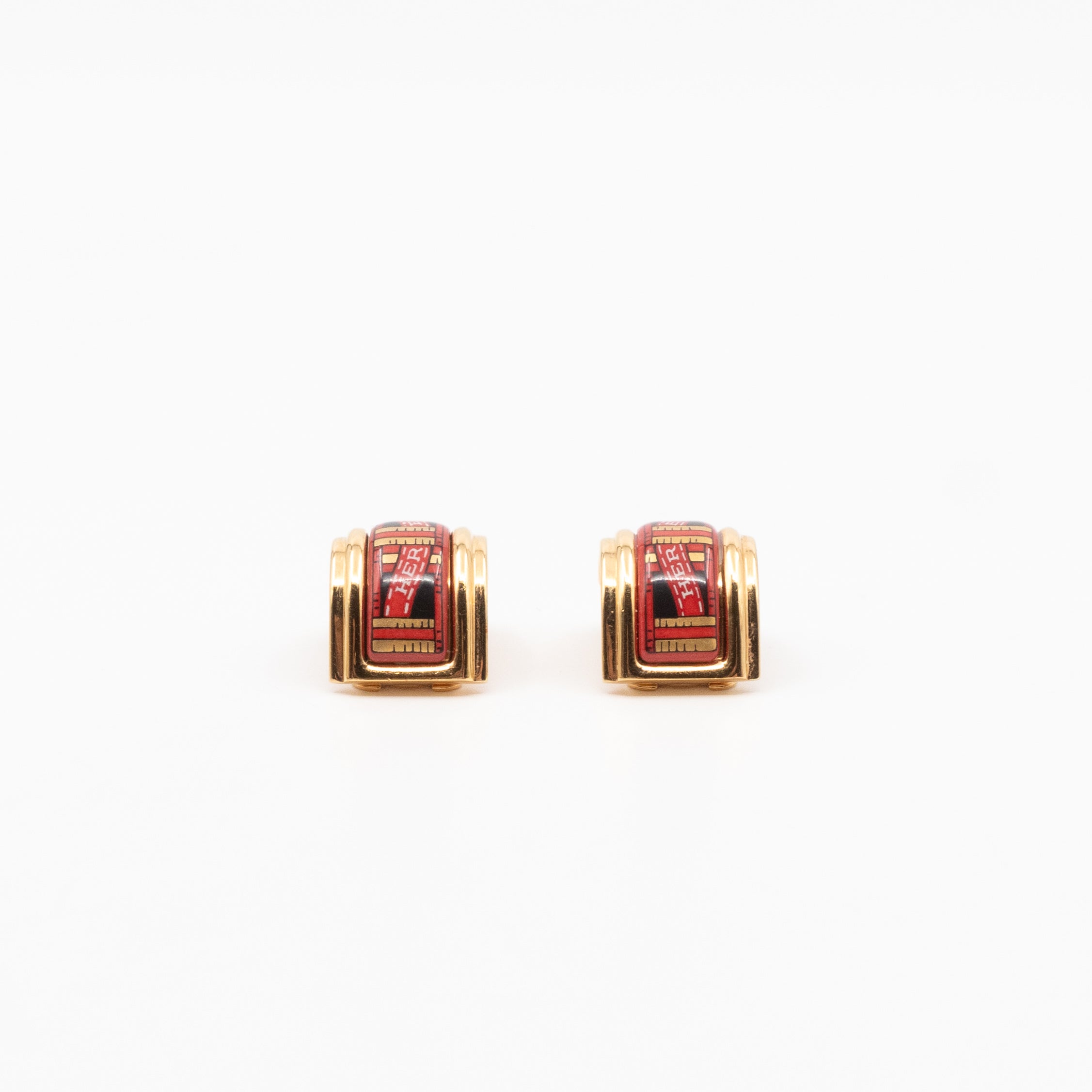 Enamel Print Rose Clip-on Earrings