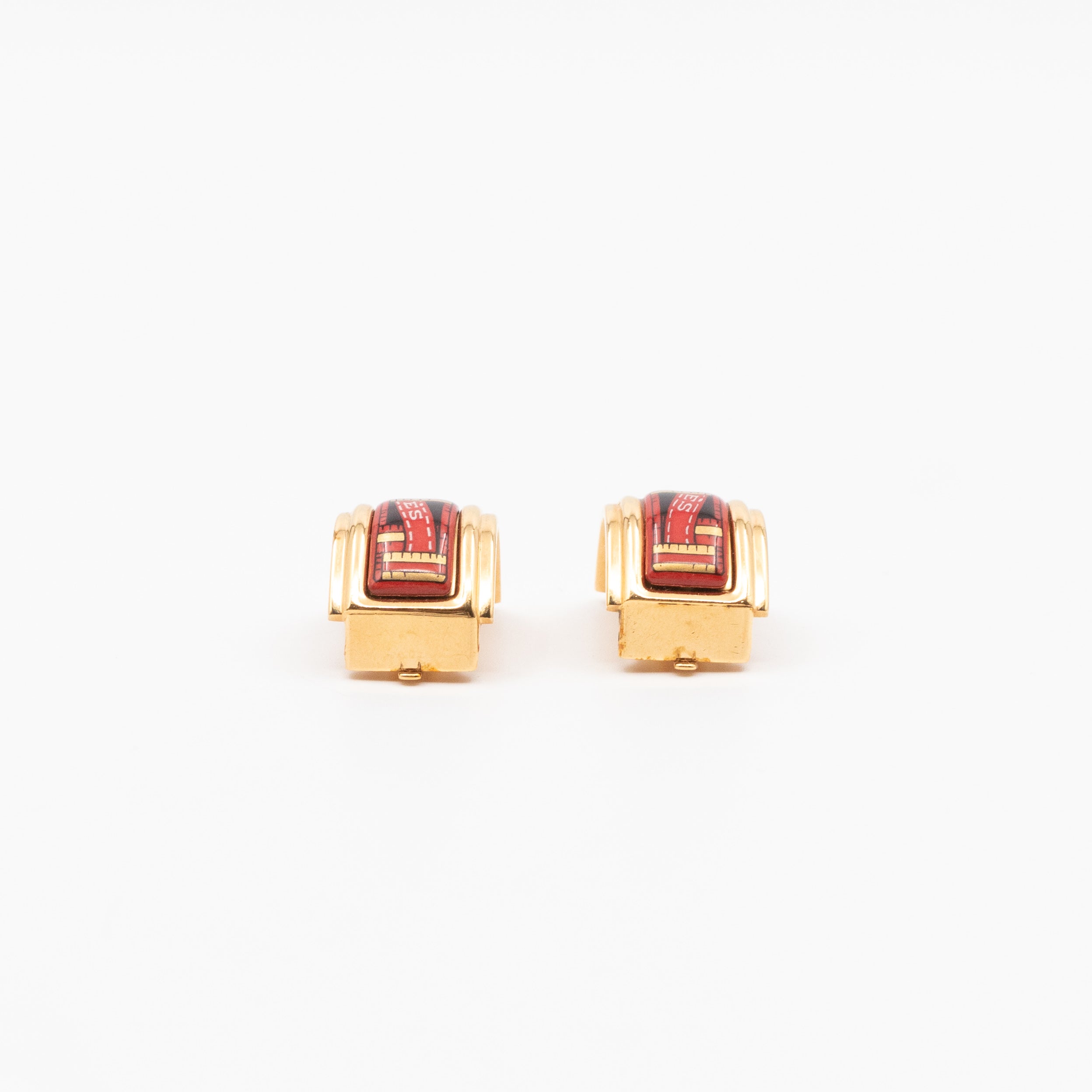 Enamel Print Rose Clip-on Earrings