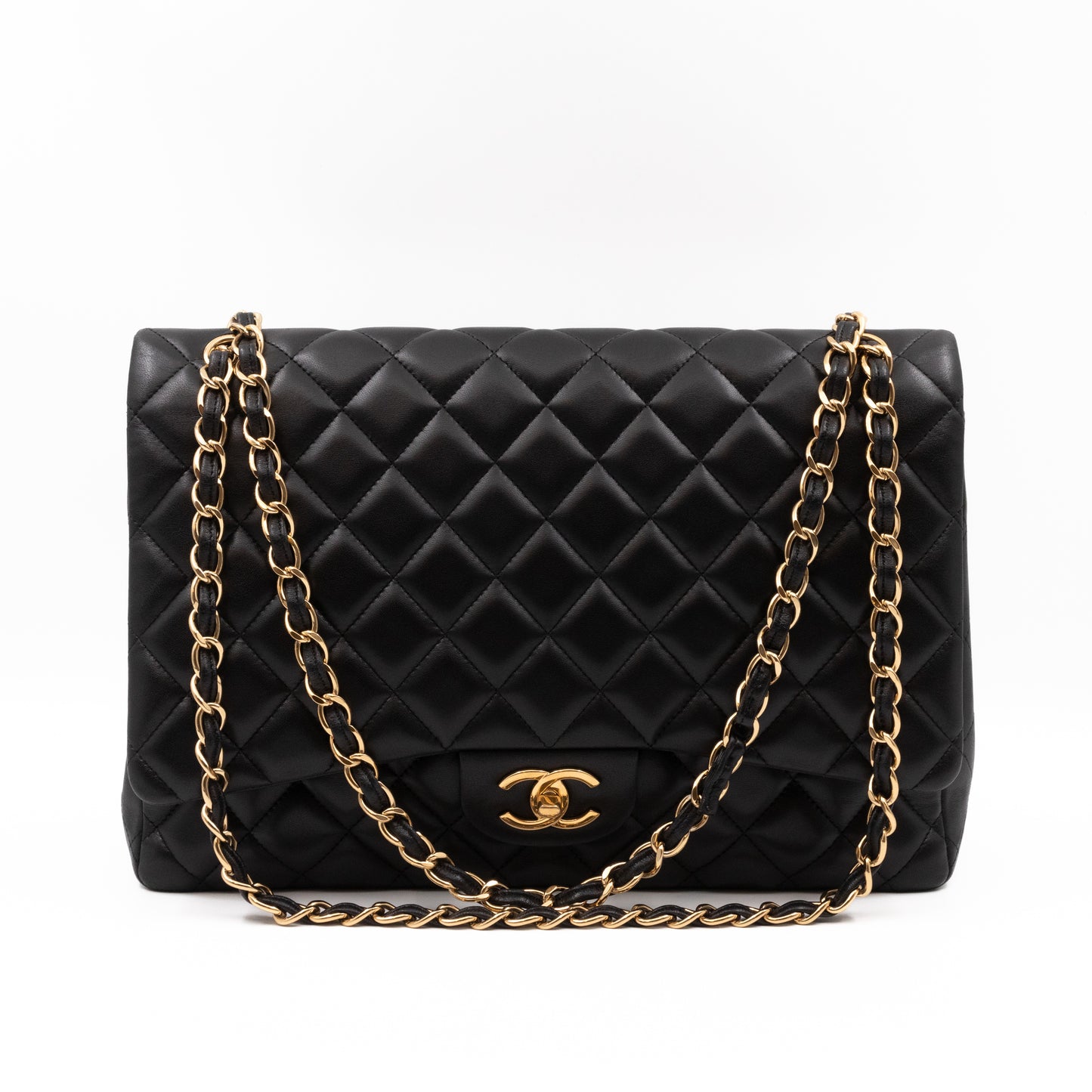 Classic Double Flap Maxi Black Lambskin Leather Gold