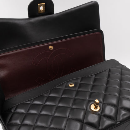 Classic Double Flap Maxi Black Lambskin Leather Gold