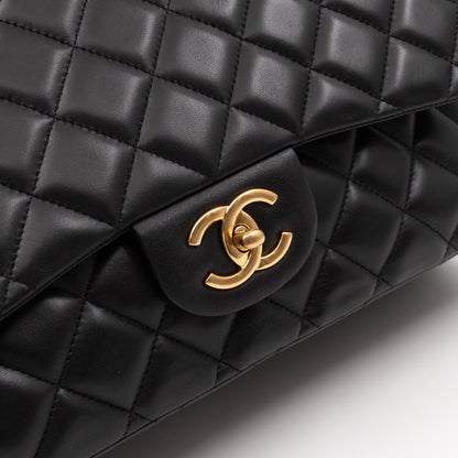 Classic Double Flap Maxi Black Lambskin Leather Gold