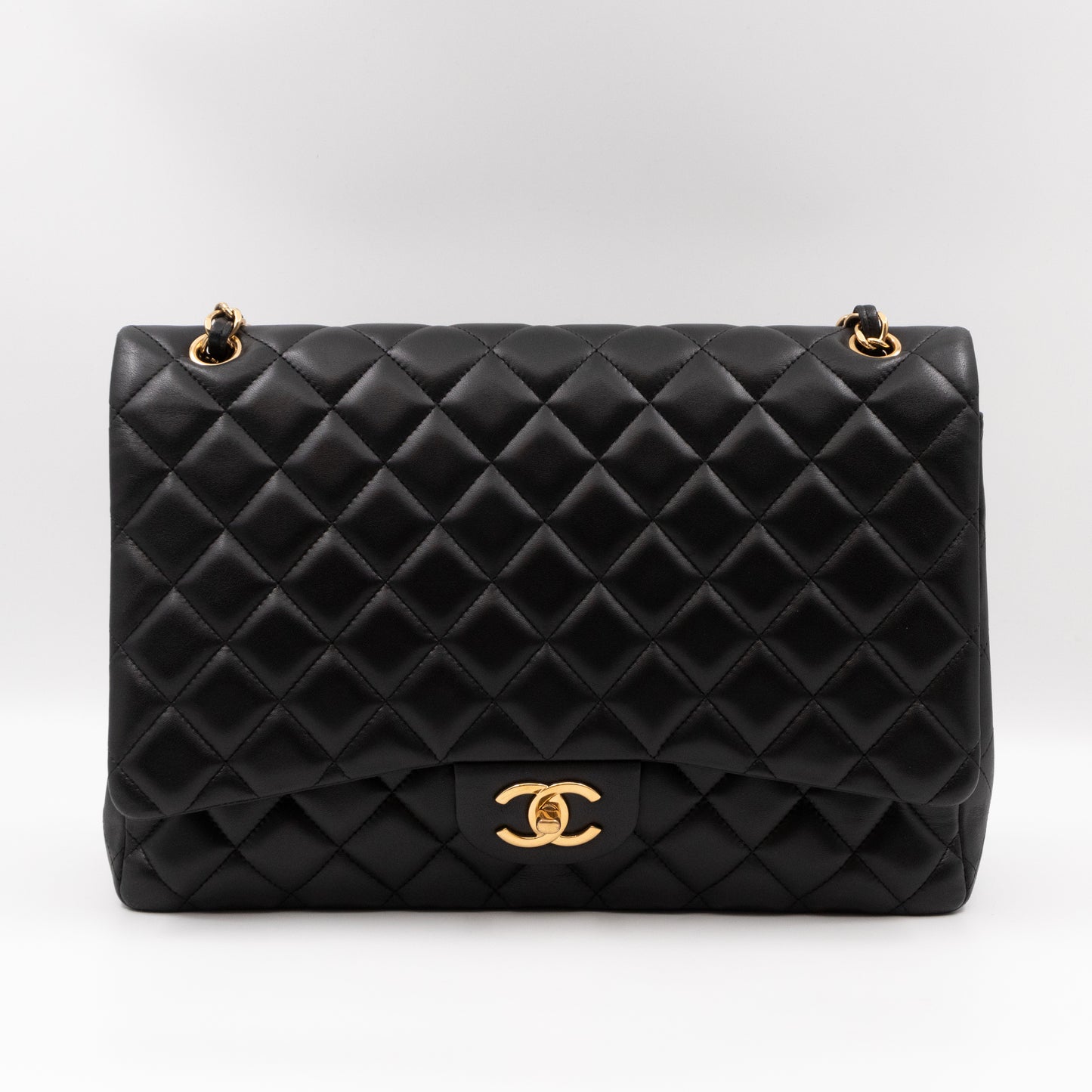 Classic Double Flap Maxi Black Lambskin Leather Gold