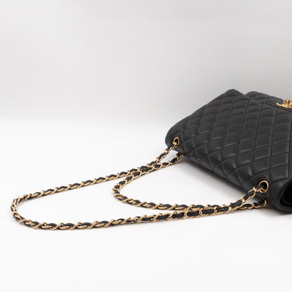 Classic Double Flap Maxi Black Lambskin Leather Gold