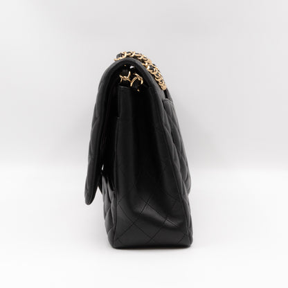 Classic Double Flap Maxi Black Lambskin Leather Gold