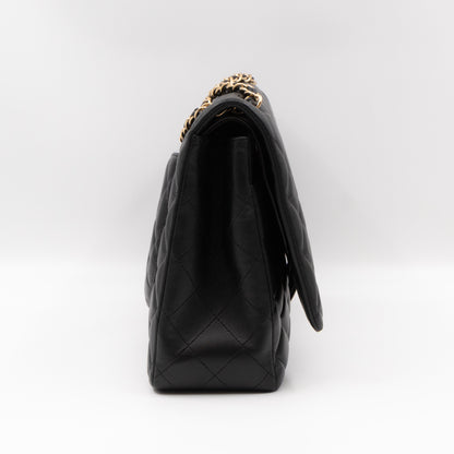 Classic Double Flap Maxi Black Lambskin Leather Gold