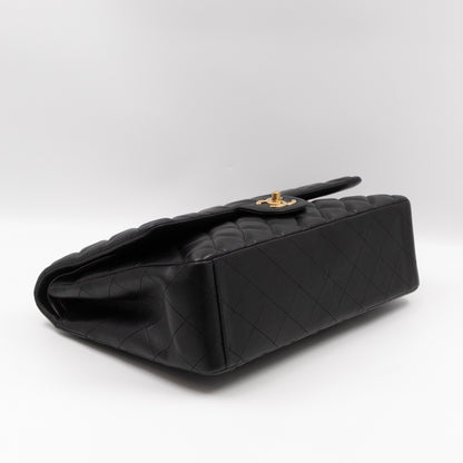 Classic Double Flap Maxi Black Lambskin Leather Gold