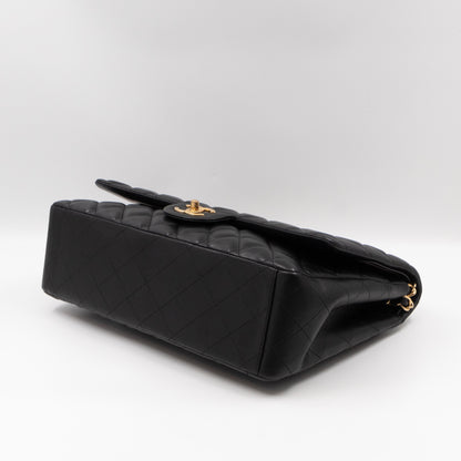 Classic Double Flap Maxi Black Lambskin Leather Gold