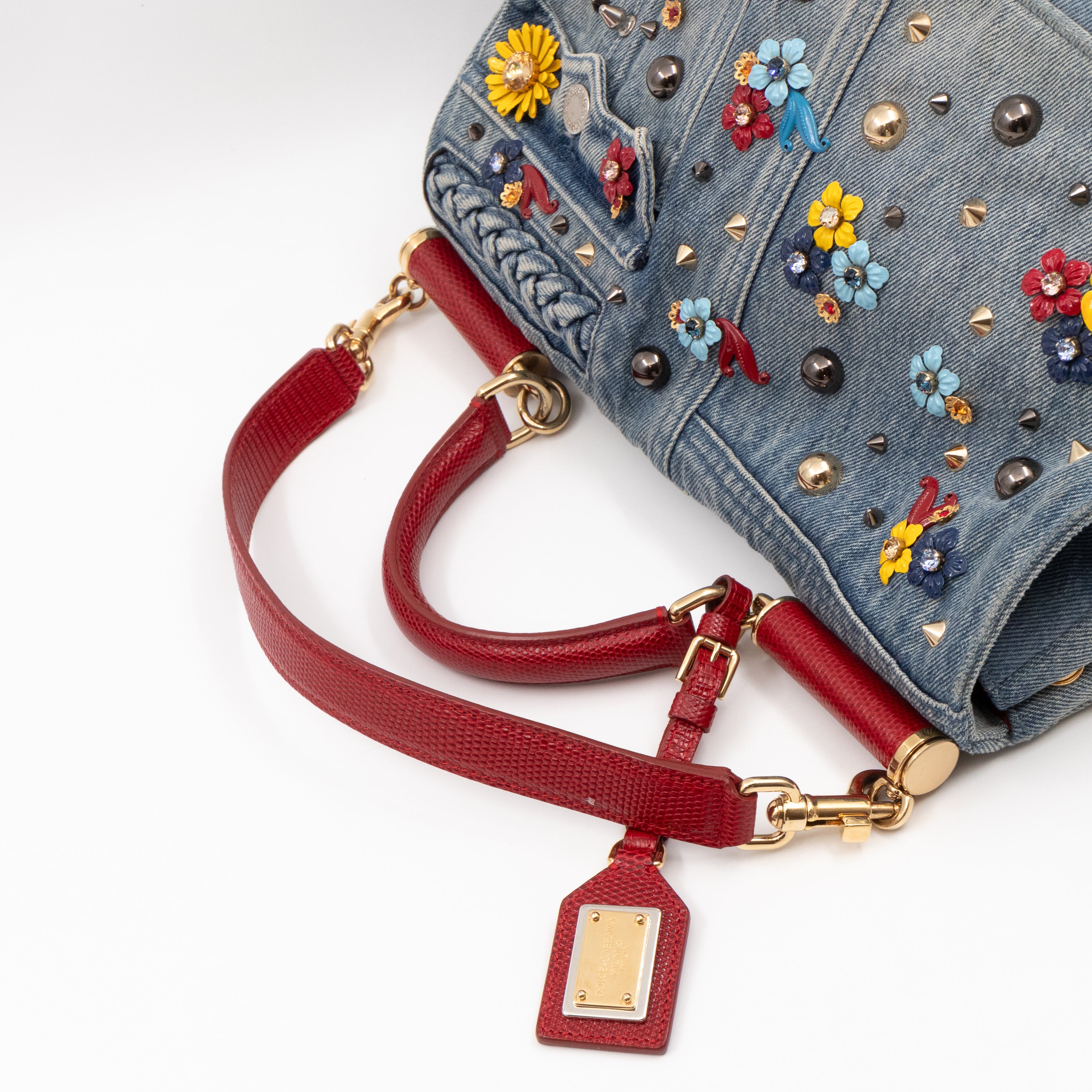 Sicily Large Crystal Embellished Blue Denim Red Lizard