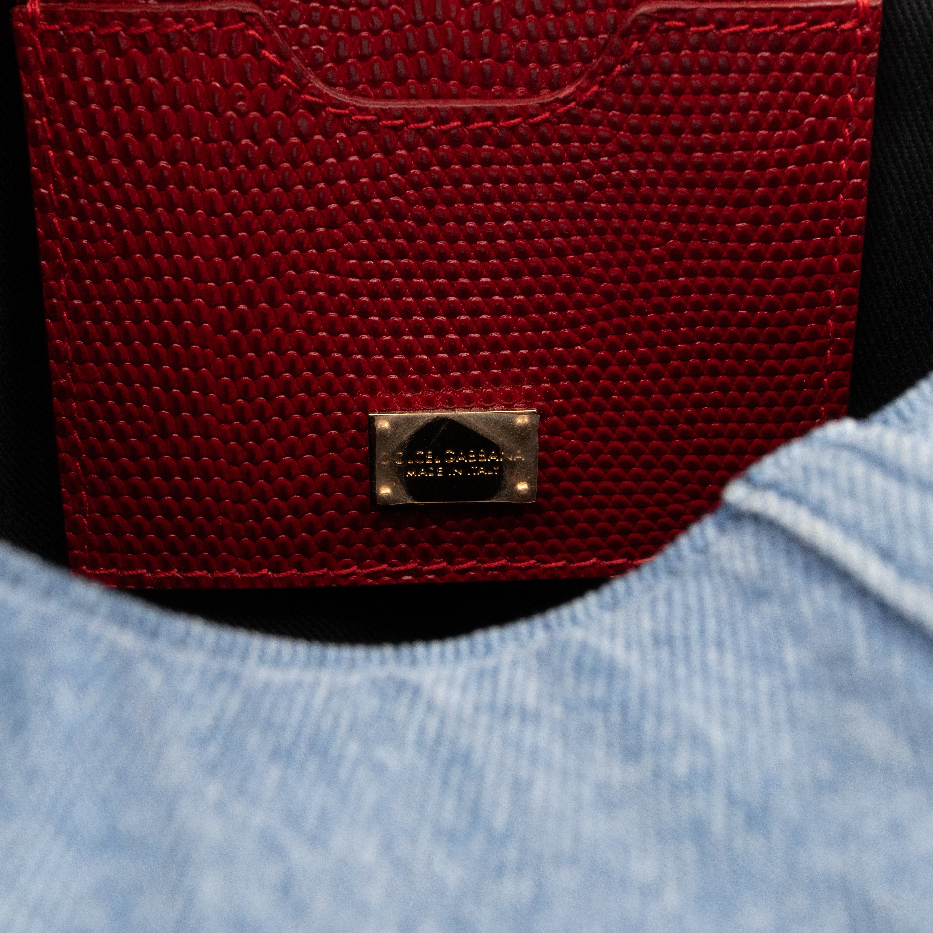 Sicily Large Crystal Embellished Blue Denim Red Lizard