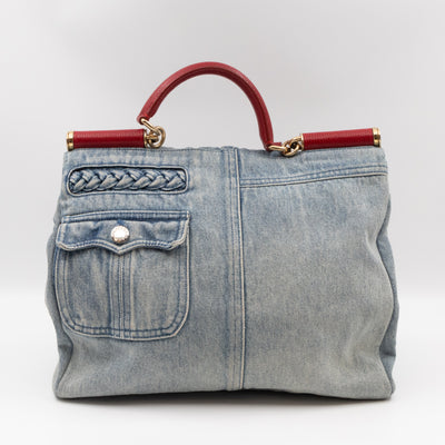 Sicily Large Crystal Embellished Blue Denim Red Lizard