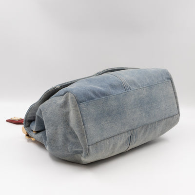 Sicily Large Crystal Embellished Blue Denim Red Lizard